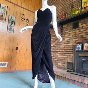 Vtg 80s Victor Costa Strapless Velvet Draped Tulip Skirt Evening Wiggle Dress 10